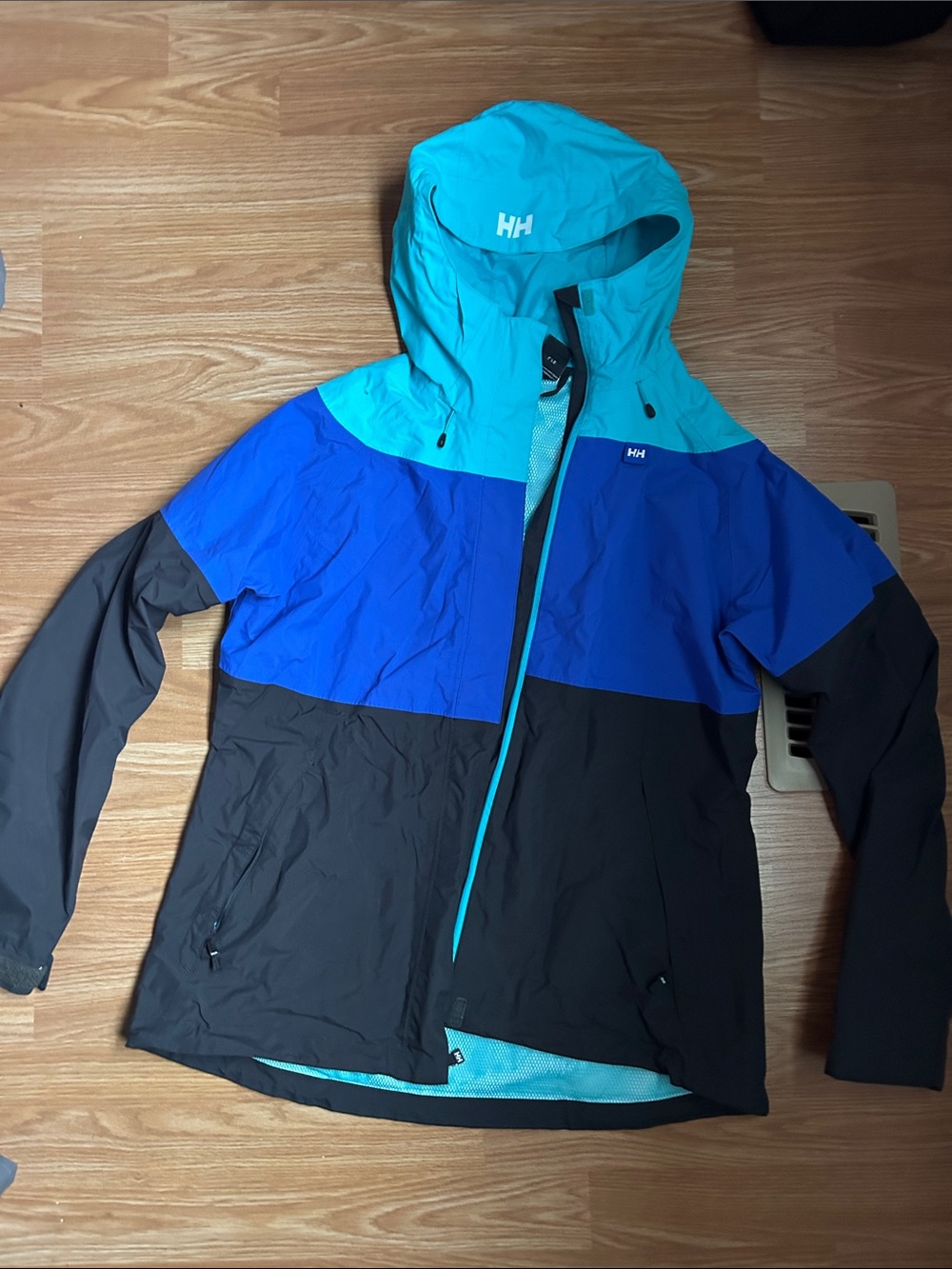 Helly Hansen Teal, Royal Blue & Black Colorblock Hooded Jacket